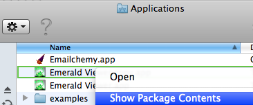 Screen shot opening the Emerald.app package file
